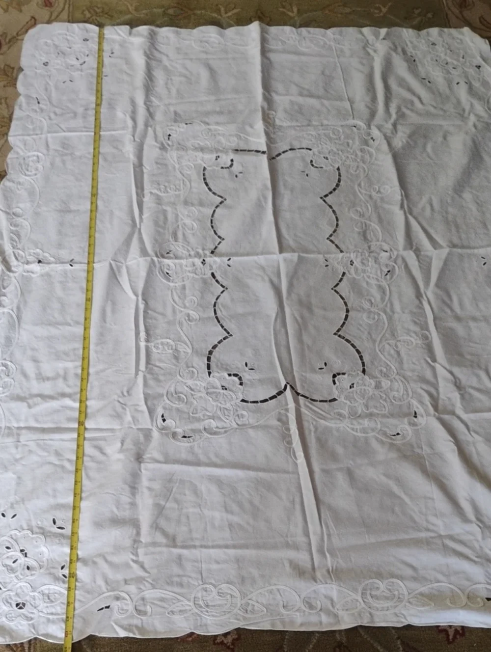 ⚜️ Tablecloth  WHITE VTG BATTENBURG Rectangle 50” X  65” Tablecloth COTTON